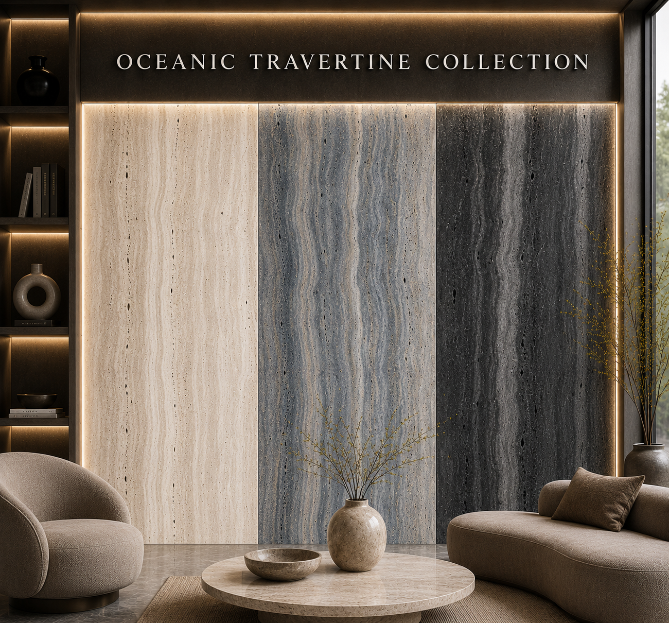 STONEVIA™ Oceanic Travertine Collection | Contemporary Travertine Panels