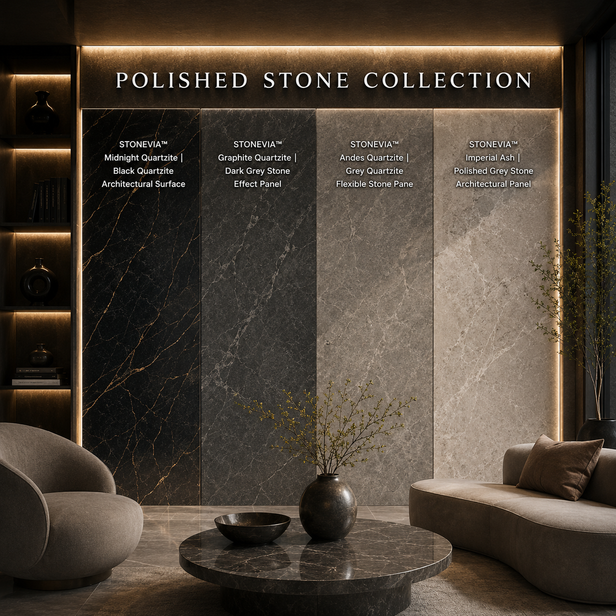 STONEVIA™ Prestige Polished Stone Collection | Luxury Stone Surfaces