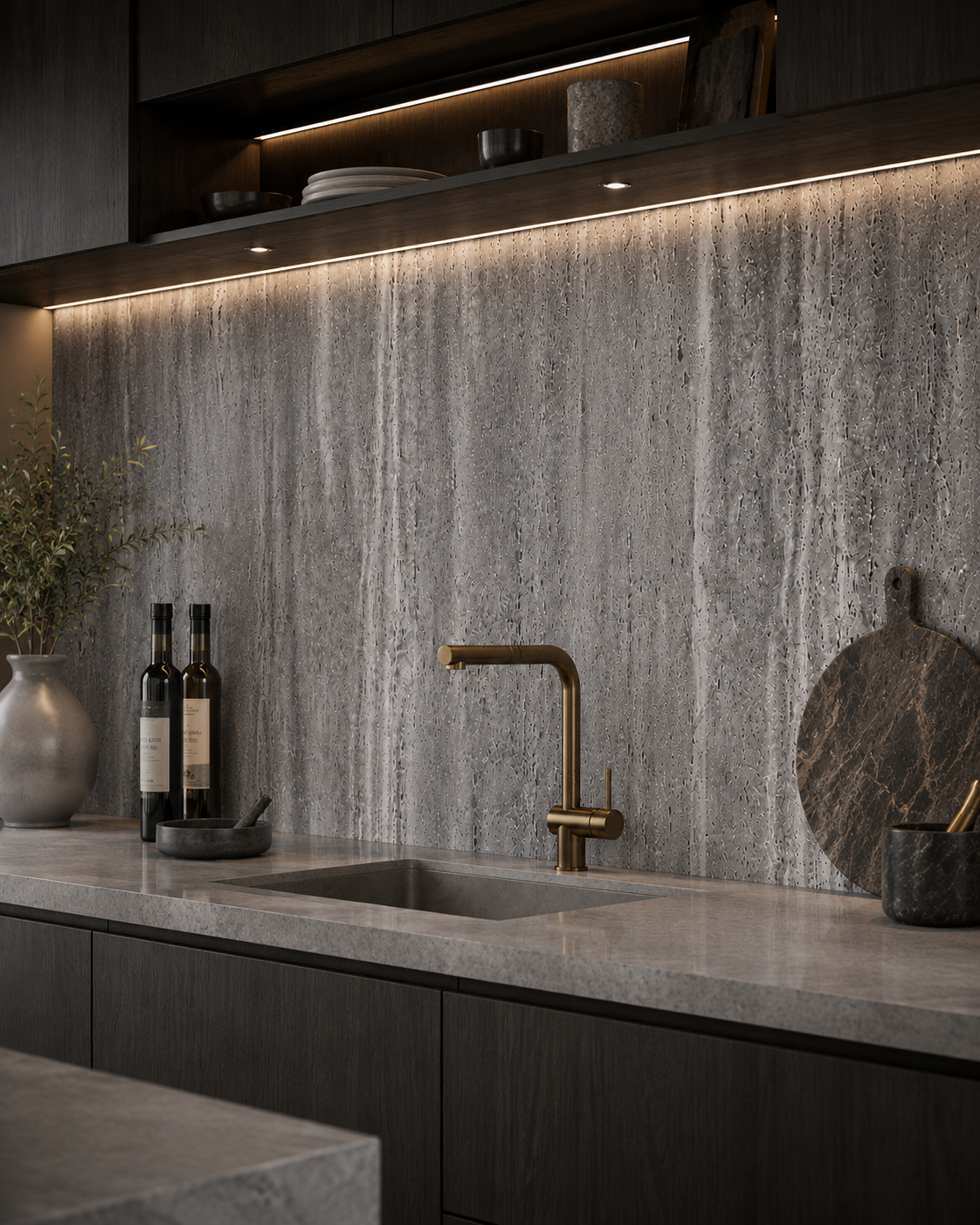 STONEVIA™ Storm Travertine | Dark Grey Travertine Effect Panel