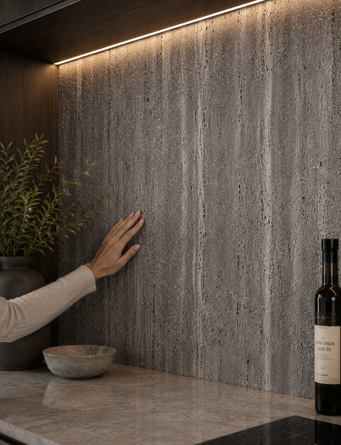 STONEVIA™ Storm Travertine | Dark Grey Travertine Effect Panel