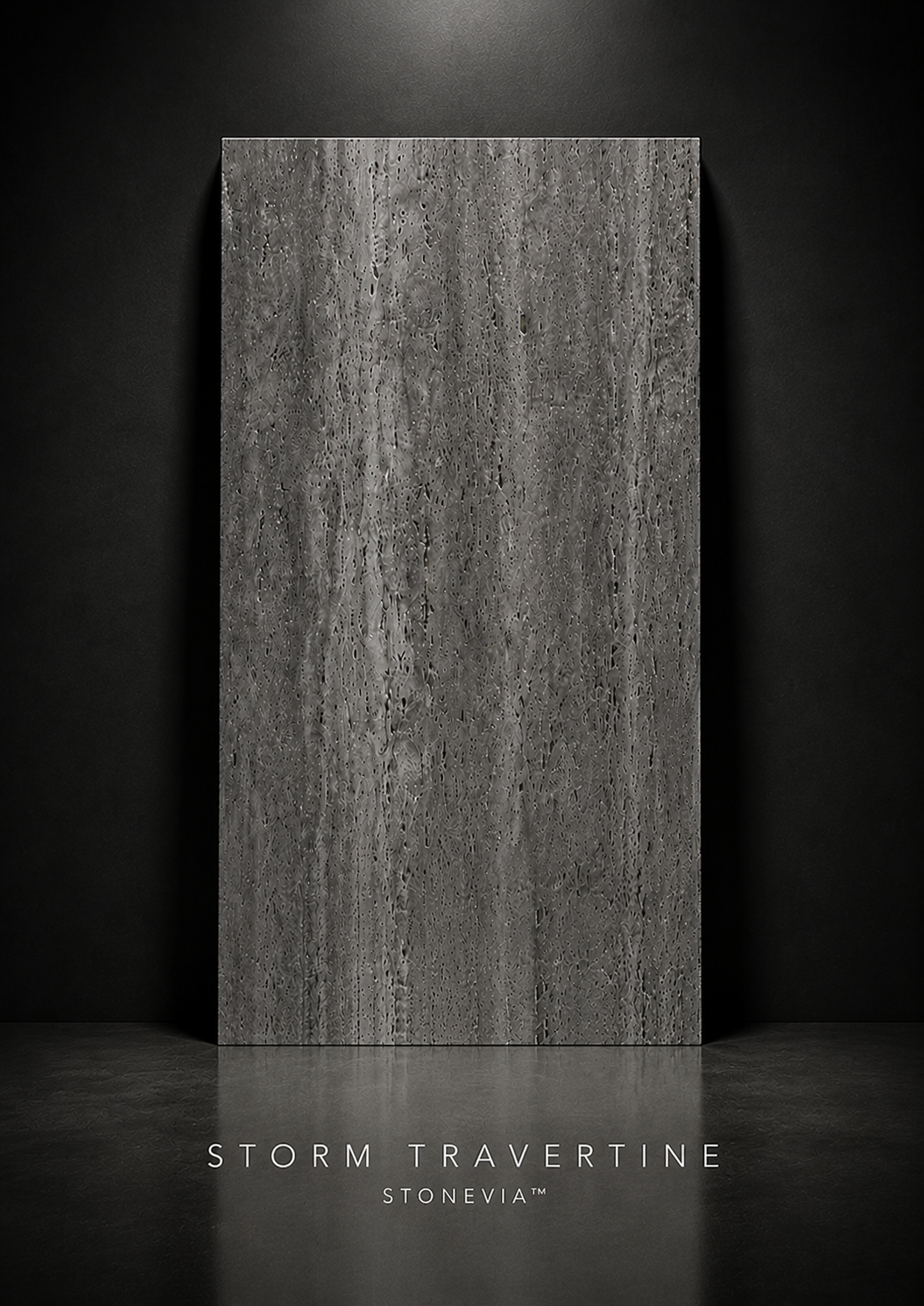 STONEVIA™ Storm Travertine | Dark Grey Travertine Effect Panel