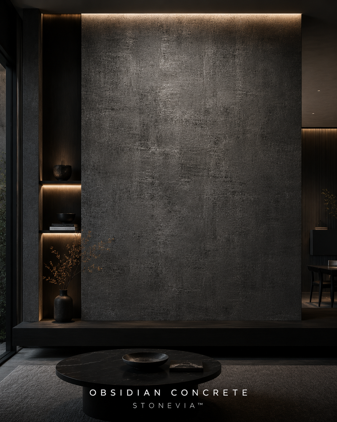 STONEVIA™ Obsidian Concrete | Dark Concrete Effect Wall Panel