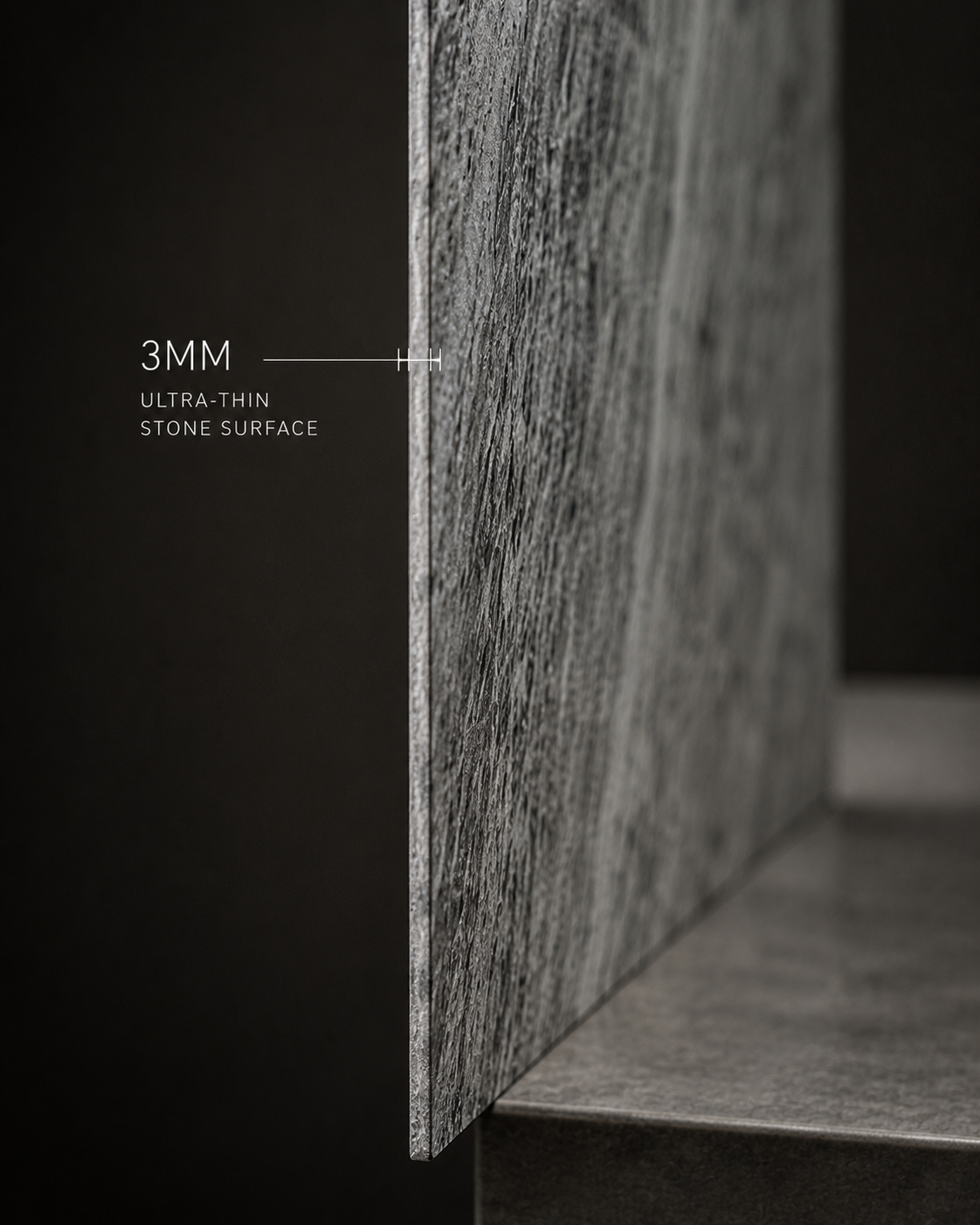 STONEVIA™ Volcanic Cavern | Dark Travertine Effect Surface